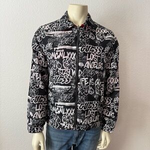 RARE Guess Red/Black/Graphic, Graffiti Reversible Full Zip Jacket Size S